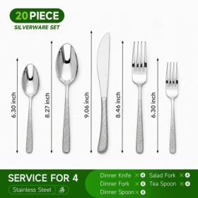 20-Piece Stainless Steel Flatware Set, Textured Grid Handle Silverware Set, Dinner Knives Forks Spoons Cutlery Set For Home Kitchen Restaurant,Se (Option: 20Piece)