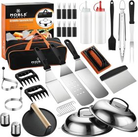 38PCS Griddle Accessories Kit, Professional Grill Tools Set For Outdoor Barbecue, Stainless Steel Griddle Spatula Set With Tongs, Smash Burger Pr (Option: Stainless Steel)